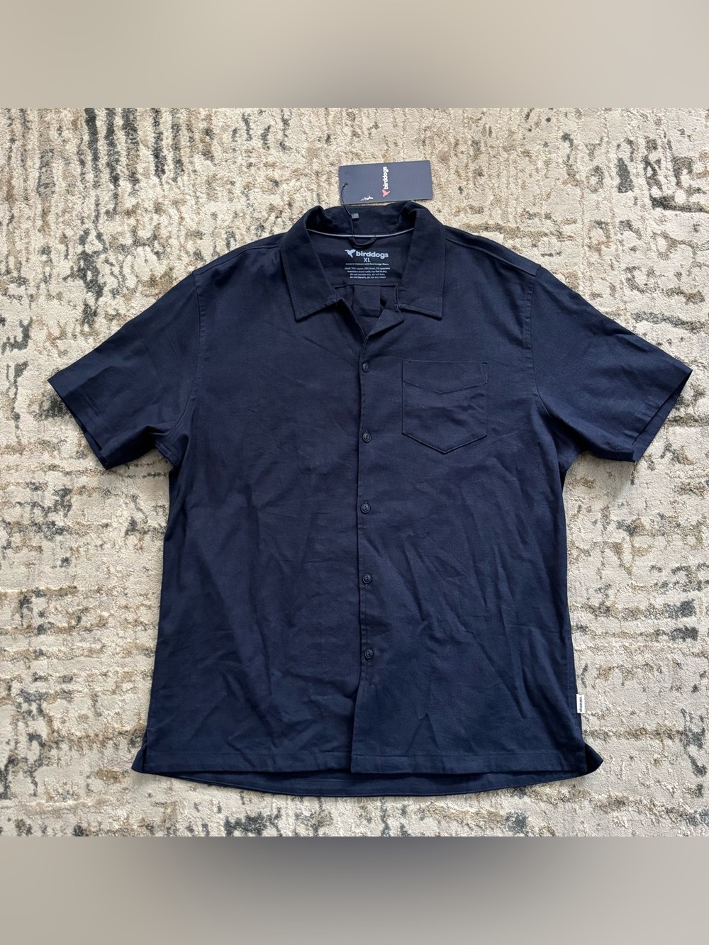 NWT Birddogs Tech Linen Shirt Men's Size M Short Sleeve Button Up Total Eclipse